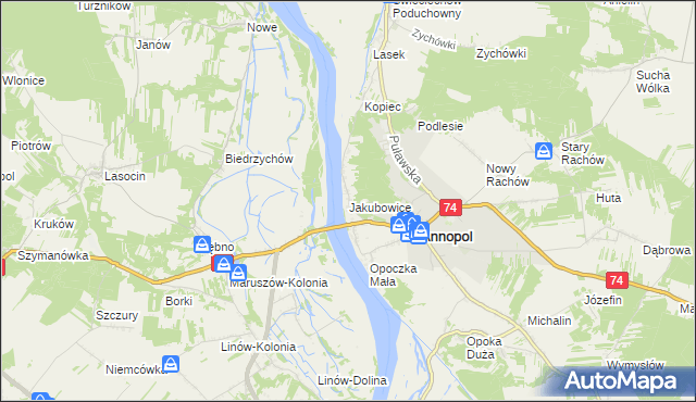 mapa Jakubowice gmina Annopol, Jakubowice gmina Annopol na mapie Targeo