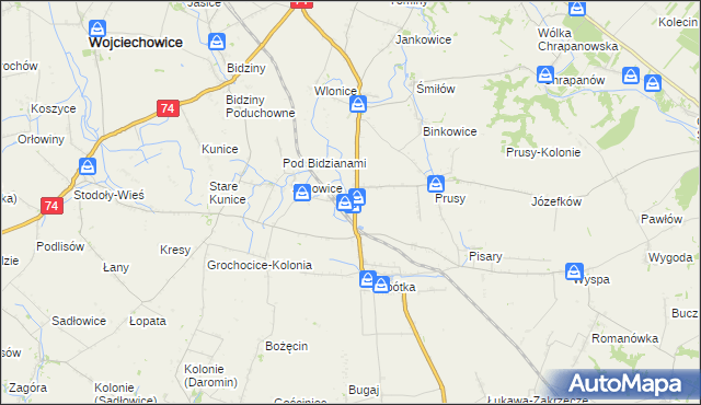 mapa Jakubowice gmina Ożarów, Jakubowice gmina Ożarów na mapie Targeo