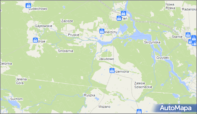 mapa Jakubowo gmina Lniano, Jakubowo gmina Lniano na mapie Targeo