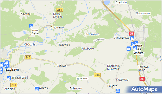 mapa Jakubowo gmina Nowa Wieś Wielka, Jakubowo gmina Nowa Wieś Wielka na mapie Targeo