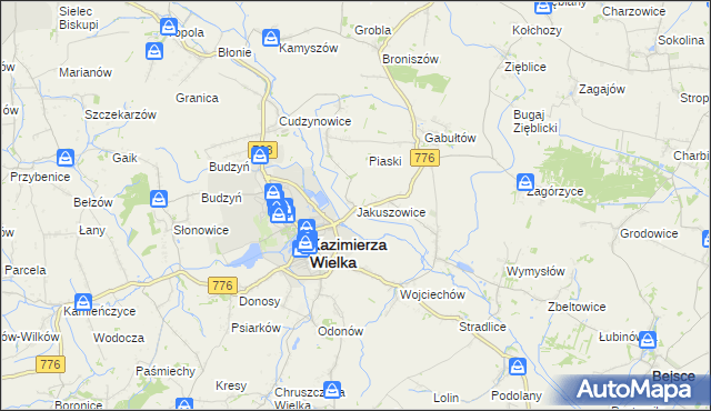 mapa Jakuszowice, Jakuszowice na mapie Targeo