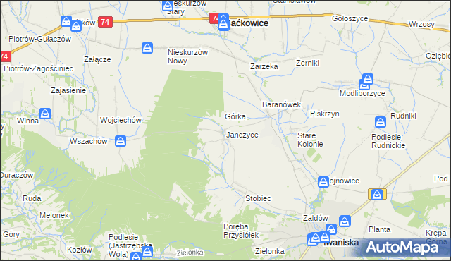 mapa Janczyce, Janczyce na mapie Targeo