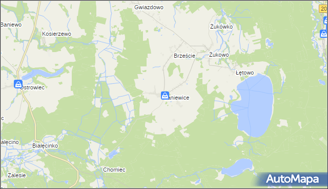 mapa Janiewice, Janiewice na mapie Targeo