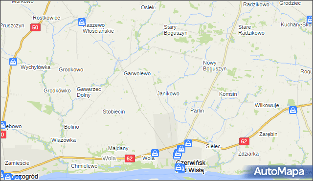 mapa Janikowo gmina Czerwińsk nad Wisłą, Janikowo gmina Czerwińsk nad Wisłą na mapie Targeo