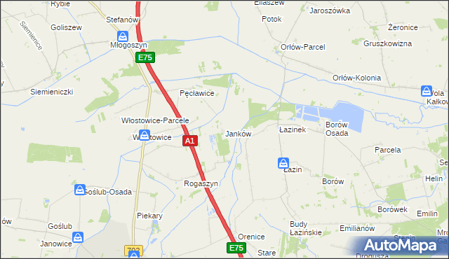 mapa Janków gmina Piątek, Janków gmina Piątek na mapie Targeo