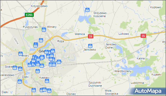 mapa Jankówko gmina Gniezno, Jankówko gmina Gniezno na mapie Targeo