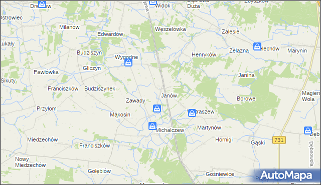 mapa Janów gmina Chynów, Janów gmina Chynów na mapie Targeo