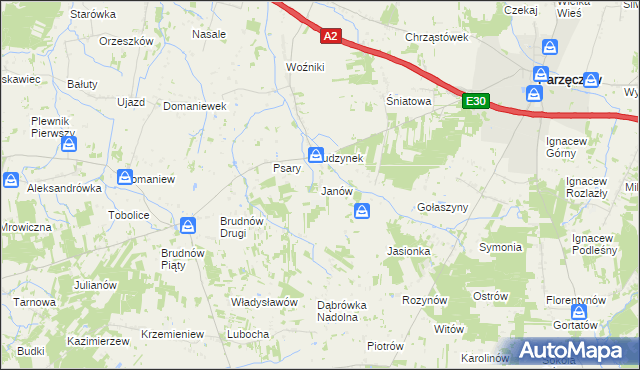 mapa Janów gmina Dalików, Janów gmina Dalików na mapie Targeo