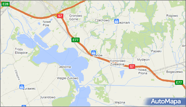 mapa Janów gmina Elbląg, Janów gmina Elbląg na mapie Targeo