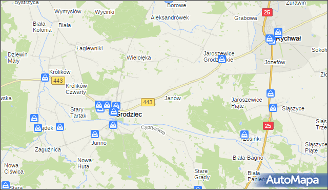 mapa Janów gmina Grodziec, Janów gmina Grodziec na mapie Targeo