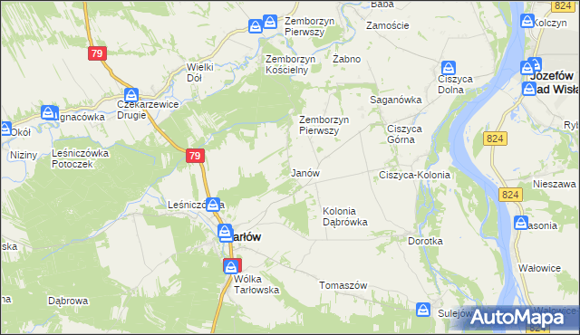 mapa Janów gmina Tarłów, Janów gmina Tarłów na mapie Targeo