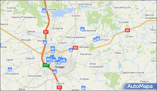 mapa Janówek gmina Grójec, Janówek gmina Grójec na mapie Targeo