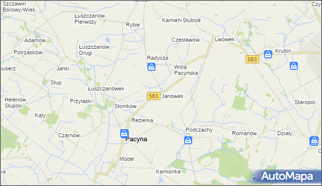 mapa Janówek gmina Pacyna, Janówek gmina Pacyna na mapie Targeo