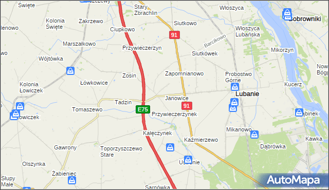 mapa Janowice gmina Lubanie, Janowice gmina Lubanie na mapie Targeo