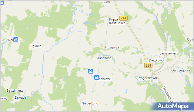 mapa Janowice gmina Nowa Wieś Lęborska, Janowice gmina Nowa Wieś Lęborska na mapie Targeo