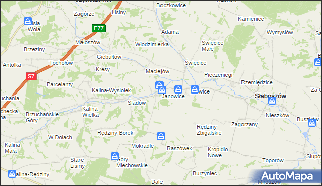 mapa Janowice gmina Słaboszów, Janowice gmina Słaboszów na mapie Targeo