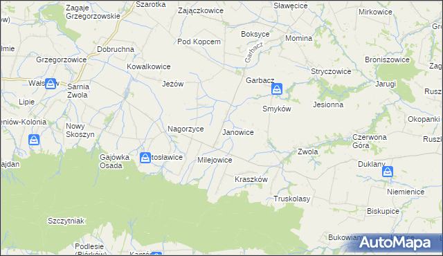 mapa Janowice gmina Waśniów, Janowice gmina Waśniów na mapie Targeo