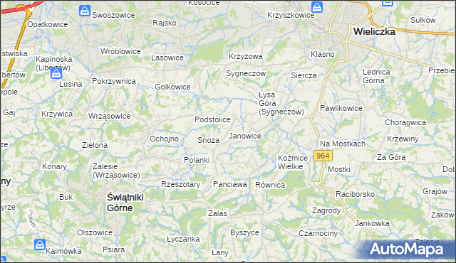 mapa Janowice gmina Wieliczka, Janowice gmina Wieliczka na mapie Targeo