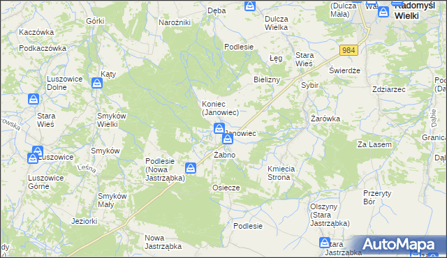 mapa Janowiec gmina Radomyśl Wielki, Janowiec gmina Radomyśl Wielki na mapie Targeo