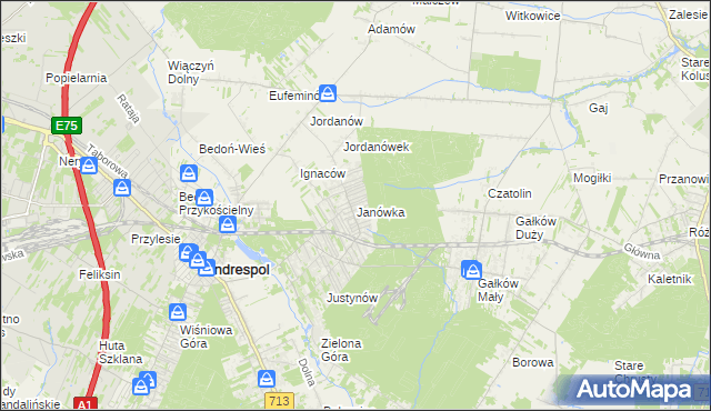 mapa Janówka gmina Andrespol, Janówka gmina Andrespol na mapie Targeo