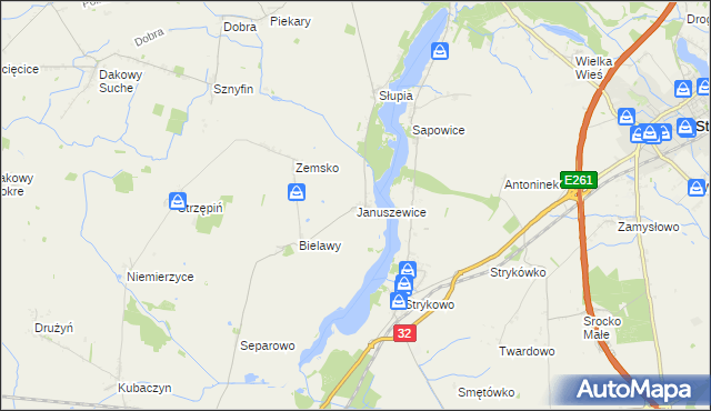 mapa Januszewice gmina Granowo, Januszewice gmina Granowo na mapie Targeo