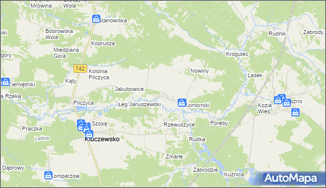 mapa Januszewice gmina Kluczewsko, Januszewice gmina Kluczewsko na mapie Targeo