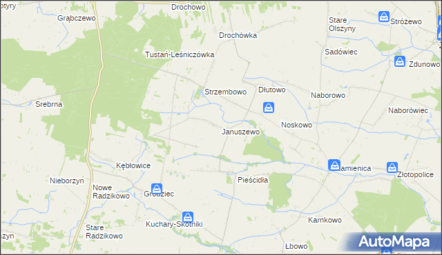 mapa Januszewo gmina Naruszewo, Januszewo gmina Naruszewo na mapie Targeo