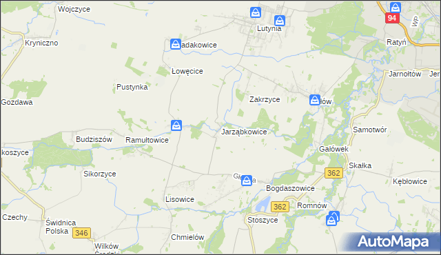 mapa Jarząbkowice gmina Kostomłoty, Jarząbkowice gmina Kostomłoty na mapie Targeo
