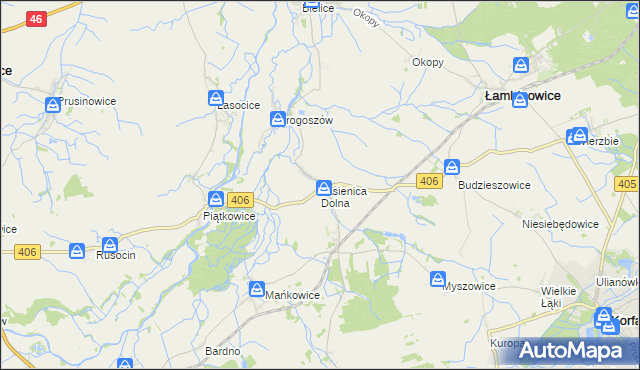 mapa Jasienica Dolna, Jasienica Dolna na mapie Targeo