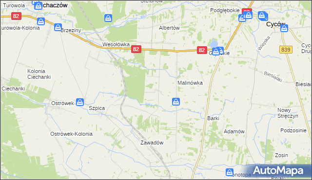 mapa Jasieniec gmina Puchaczów, Jasieniec gmina Puchaczów na mapie Targeo