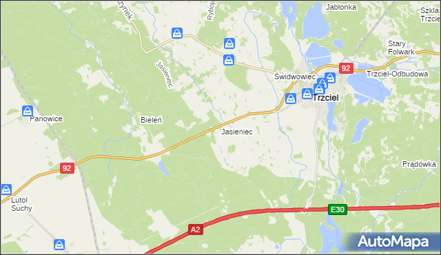 mapa Jasieniec gmina Trzciel, Jasieniec gmina Trzciel na mapie Targeo