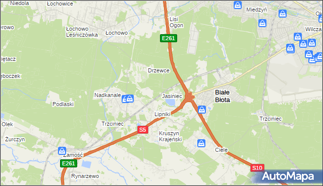 mapa Jasiniec gmina Białe Błota, Jasiniec gmina Białe Błota na mapie Targeo