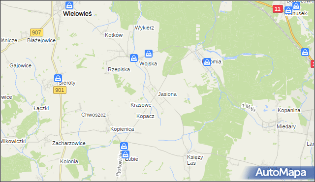 mapa Jasiona gmina Zbrosławice, Jasiona gmina Zbrosławice na mapie Targeo