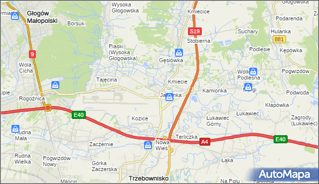 mapa Jasionka gmina Trzebownisko, Jasionka gmina Trzebownisko na mapie Targeo