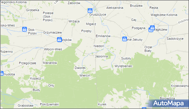 mapa Jasionna gmina Błaszki, Jasionna gmina Błaszki na mapie Targeo