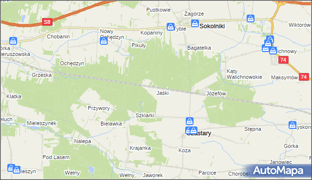 mapa Jaśki gmina Czastary, Jaśki gmina Czastary na mapie Targeo