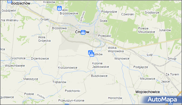 mapa Jastków gmina Ćmielów, Jastków gmina Ćmielów na mapie Targeo