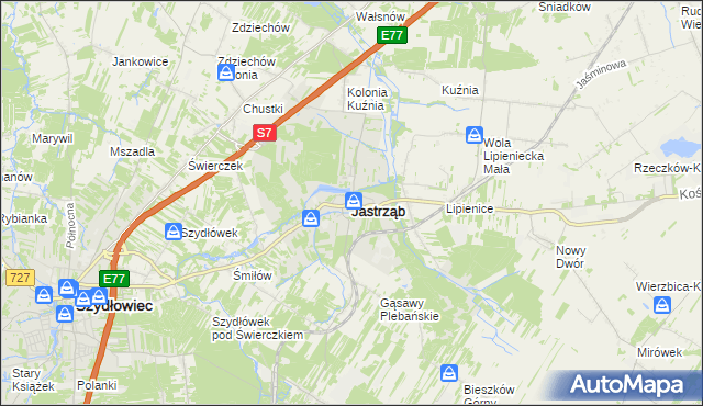 mapa Jastrząb powiat szydłowiecki, Jastrząb powiat szydłowiecki na mapie Targeo