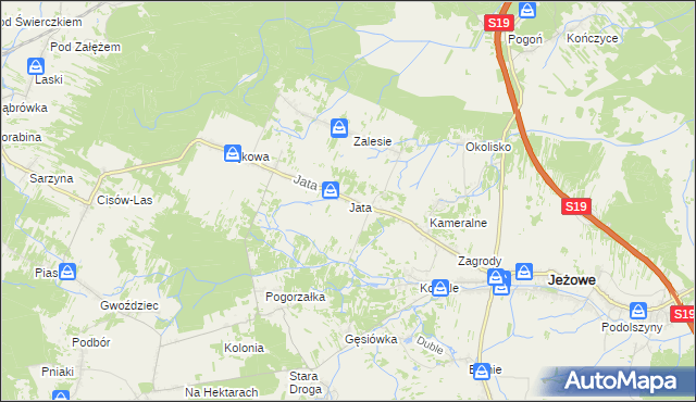 mapa Jata gmina Jeżowe, Jata gmina Jeżowe na mapie Targeo