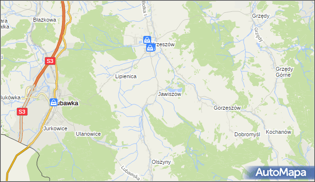 mapa Jawiszów, Jawiszów na mapie Targeo