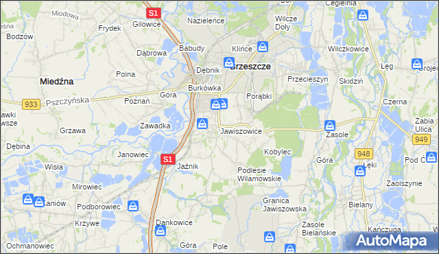 mapa Jawiszowice, Jawiszowice na mapie Targeo