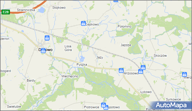 mapa Jazy gmina Dygowo, Jazy gmina Dygowo na mapie Targeo