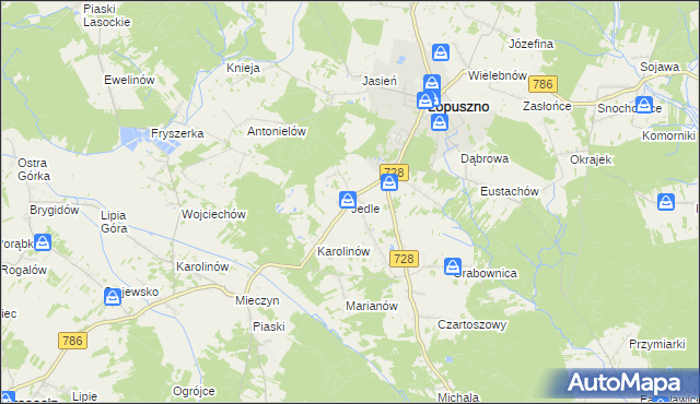 mapa Jedle gmina Łopuszno, Jedle gmina Łopuszno na mapie Targeo