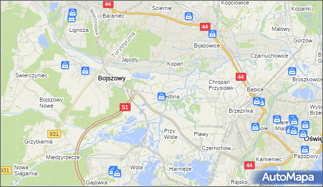 mapa Jedlina gmina Bojszowy, Jedlina gmina Bojszowy na mapie Targeo