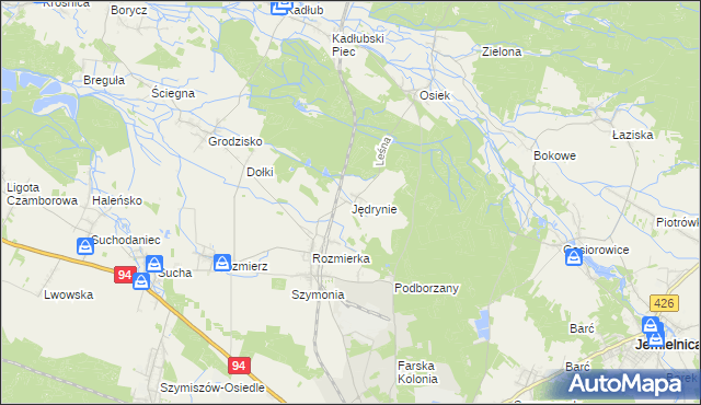 mapa Jędrynie, Jędrynie na mapie Targeo