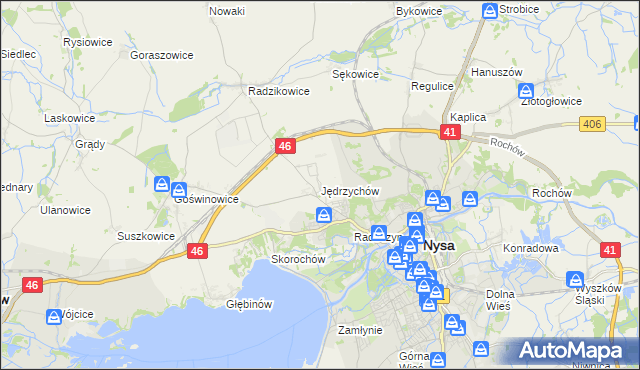 mapa Jędrzychów gmina Nysa, Jędrzychów gmina Nysa na mapie Targeo