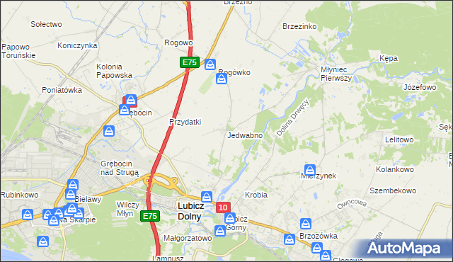 mapa Jedwabno gmina Lubicz, Jedwabno gmina Lubicz na mapie Targeo