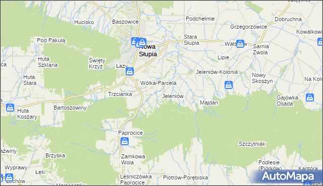 mapa Jeleniów gmina Nowa Słupia, Jeleniów gmina Nowa Słupia na mapie Targeo