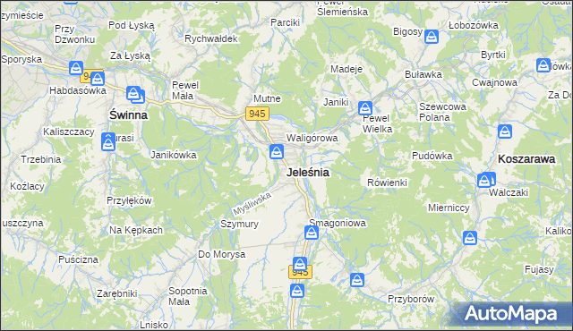 mapa Jeleśnia, Jeleśnia na mapie Targeo