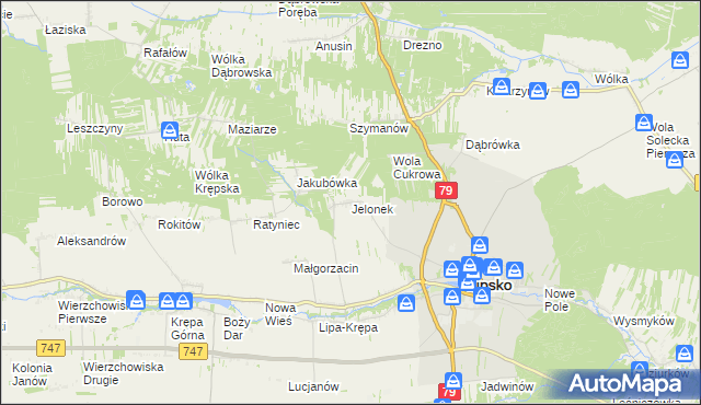 mapa Jelonek gmina Lipsko, Jelonek gmina Lipsko na mapie Targeo